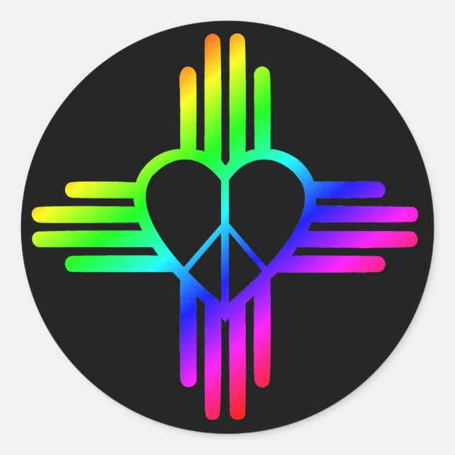 Adesivo Redondo Rainbow Peace Heart Zia em preto (Frente)