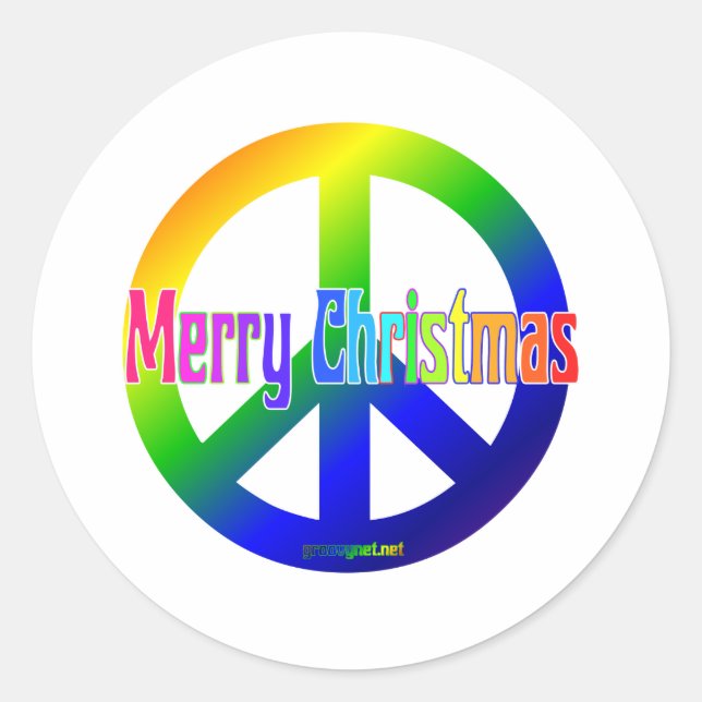 Adesivo Redondo Rainbow Peace Sign com Feliz Natal! (Frente)