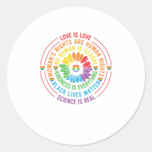 Adesivo Redondo Rainbow Peace Sunflower Love É Love LGBT Support.