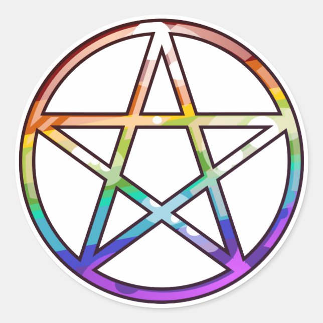 Adesivo Redondo Rainbow Pentagram Sticker (Frente)