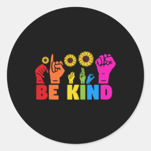 Adesivo Redondo Rainbow Pride Mês Asl Be Kind Hand Sign Language