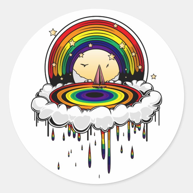 Adesivo Redondo Rainbow Rain (Frente)