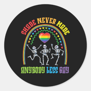Adesivo Redondo Rainbow Skeletons Dançando Sombra Nunca Fez Ningué
