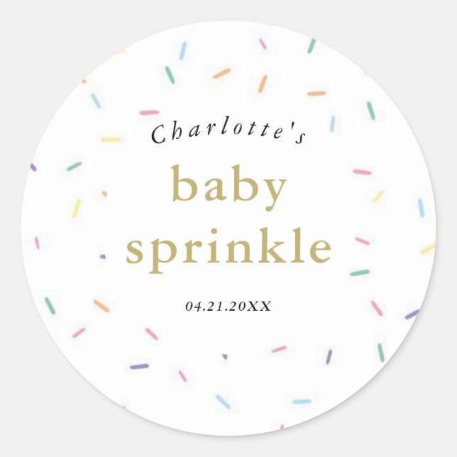 Adesivo Redondo Rainbow Sprinkles Baby Sprinkle Convite (Frente)