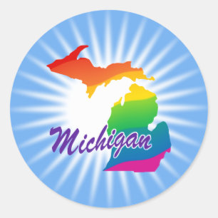 Adesivo Redondo Rainbow State De Michigan