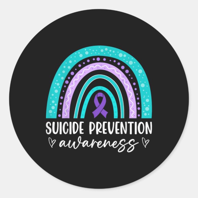 Adesivo Redondo Rainbow Suicide Prevention Awareness Teal Amp Pu  (Frente)