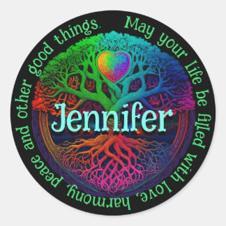 Adesivo Redondo Rainbow Tree of Life Love