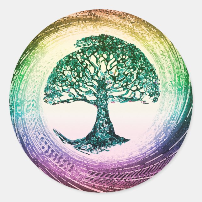 Adesivo Redondo Rainbow Tree of Life por Amelia Carrie (Frente)