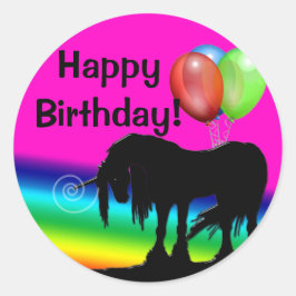 Adesivo Redondo Rainbow Unicorn Birthday