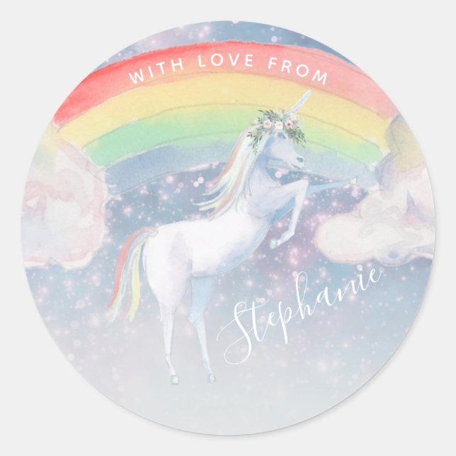 Adesivo Redondo Rainbow Unicorn Classic Round Sticker (Frente)