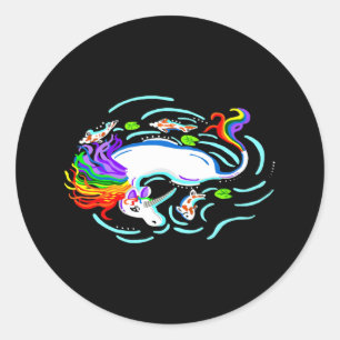 Adesivo Redondo Rainbow Unicorn E Koi Fish