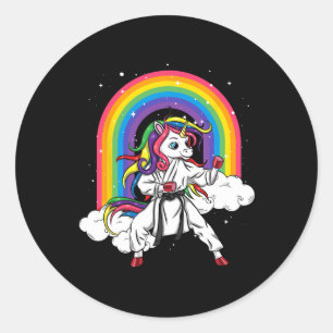 Adesivo Redondo Rainbow Unicorn Karate Taekwondo Mma Judo Kids Gir