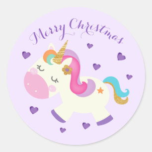 Adesivo Redondo Rainbow Unicorn Natal Roxo