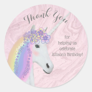 Adesivo Redondo Rainbow Unicorn Obrigado Stickers