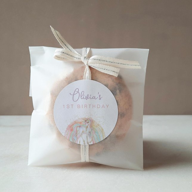 Adesivo Redondo Rainbow Unicorn Pastel Birthday (Criador carregado)