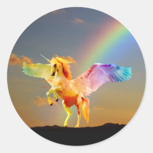 Adesivo Redondo Rainbow unicorn pegasus