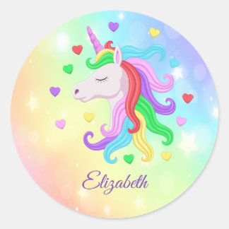Adesivo Redondo Rainbow Unicorn Pony Hearts Sparkles Girly
