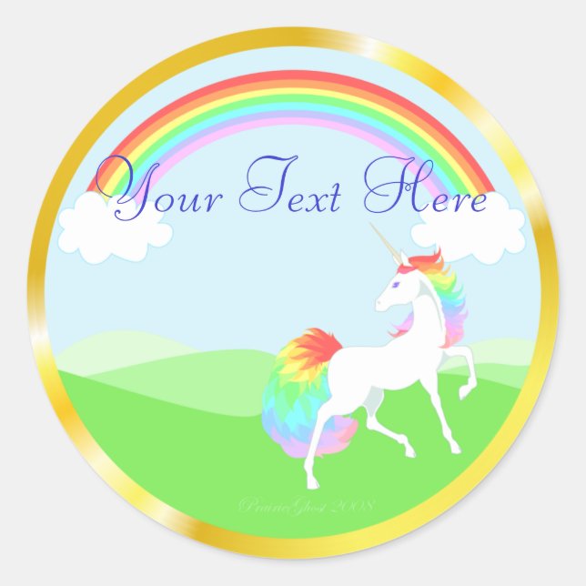 Adesivo Redondo Rainbow Unicorn Stickers (Frente)