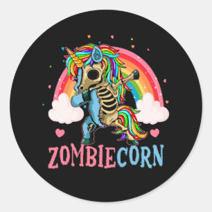 Adesivo Redondo Rainbow Zombiecorn Skeleton Zombie Unicorn Hallowe