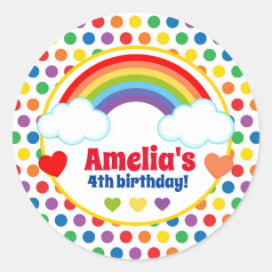 Adesivo Redondo Rainbows Hearts and Dots Girls Aniversário