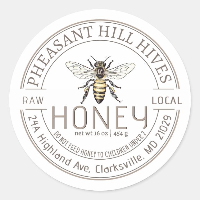 Adesivo Redondo Rainha Abelha com Aviso de Criança Raw Raw Raw (Frente)