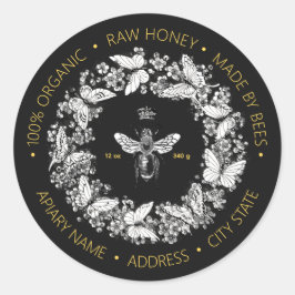 Adesivo Redondo Rainha Abelha Vintage Moderna Borboleta Coroa de F