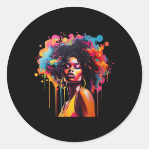 Adesivo Redondo Rainha Afro Melanin Derrubando o 10º Aniversário