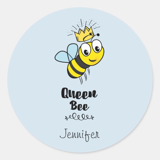 Adesivo Redondo Rainha Bee Bumble Bonita com Coroa Personalizada (Frente)