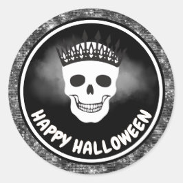 Adesivo Redondo Rainha Caveira Branca & Halloween com Brilho Preto