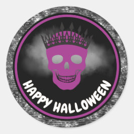 Adesivo Redondo Rainha Caveira Roxa & Halloween com Brilho Preto