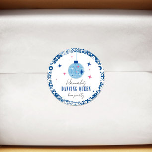 Adesivo Redondo Rainha da Dança festa grego Musical Disco despedid