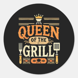 Adesivo Redondo Rainha Da Grelha Carne De Byrbecue Defumada Bbq 1
