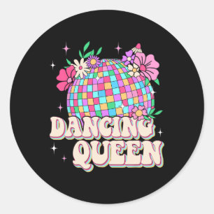 Adesivo Redondo Rainha Dançando Camisa Retro Dança Mãe 70 e 80
