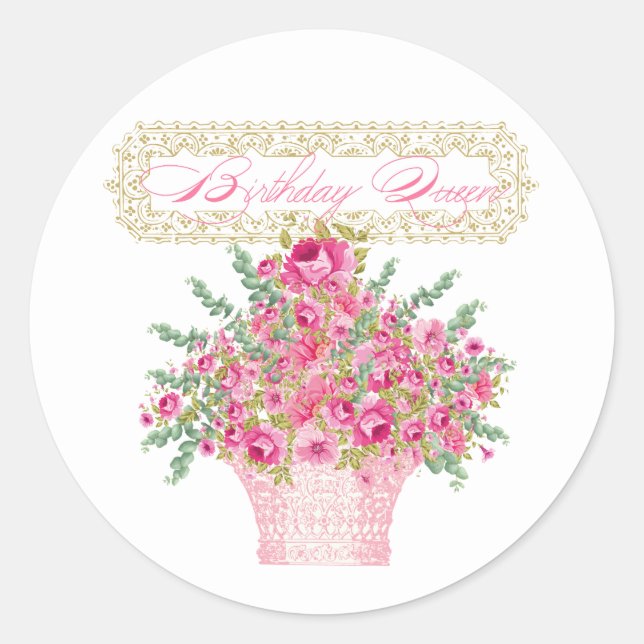 Adesivo Redondo Rainha de Aniversário, Feliz Aniversário Envelope  (Frente)