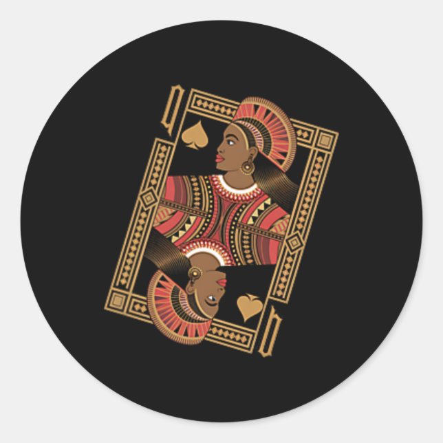 Adesivo Redondo Rainha De Espadas Cartaz De Pôquer Afro Americano (Frente)