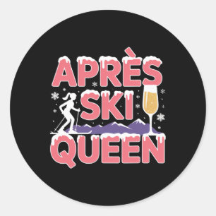 Adesivo Redondo Rainha do Esqui Pós-Esqui Esquiando Snowboarding E