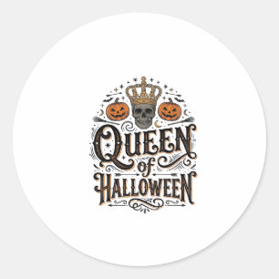 Adesivo Redondo Rainha do Halloween Camisa de Abóbora de Caveira V