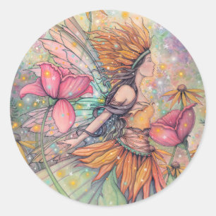 Adesivo Redondo Rainha do Verão Arte de Fantasia Fada