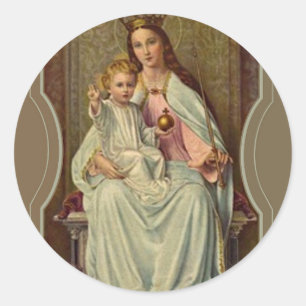 Adesivo Redondo Rainha dos Céus Criança Jesus segurando o Globo