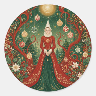 Adesivo Redondo Rainha Elfa da Floresta Enluarada de Natal