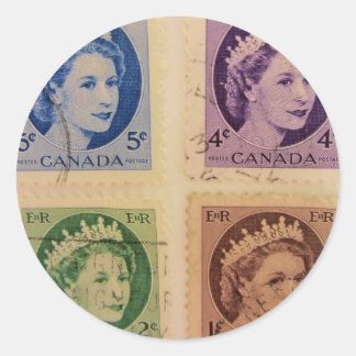 Adesivo Redondo Rainha Elizabeth Vintage Stamps Stickers