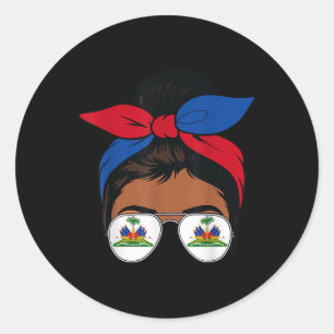 Adesivo Redondo Rainha Haitiana Messy Bun Bandana Bandeira 1804 In