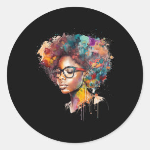 Adesivo Redondo Rainha Negra Afro Melanin Derrubando História Negr