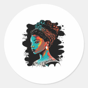 Adesivo Redondo Rainha Negra Afro Melanina Derramando História Neg
