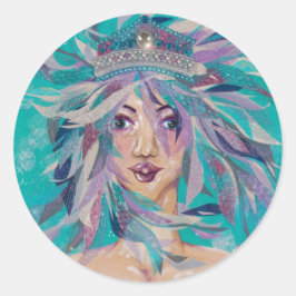 Adesivo Redondo Rainha Safine Azul Roxo Sereia Oceânica Princesa