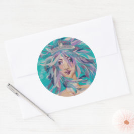Adesivo Redondo Rainha Safine Azul Roxo Sereia Oceânica Princesa