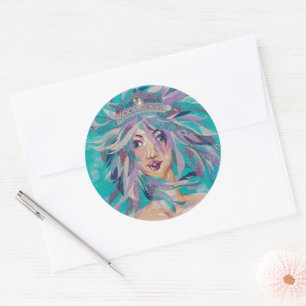 Adesivo Redondo Rainha Safine Azul Roxo Sereia Oceânica Princesa