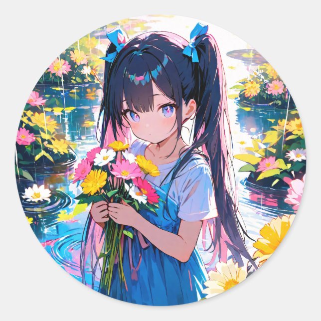 Adesivo Redondo Rainy Day Blooms (Frente)