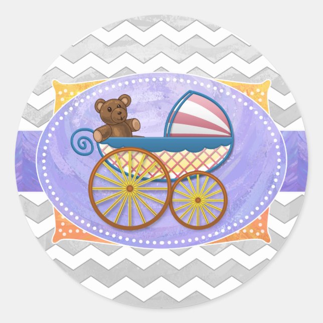 Adesivo Redondo Rainy Sky Cinza Chevron e Purple Baby (Frente)