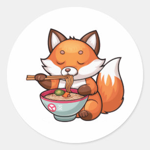 Adesivo Redondo Raio alimentar da raposa de Kawaii